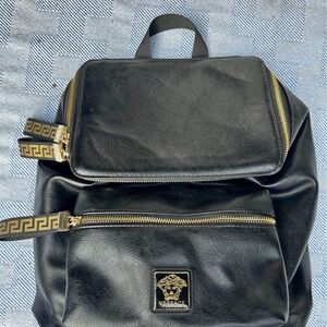 Versace Black Backpack with Gold Details
